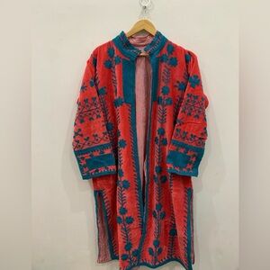 Orange Velvet Suzani Long Jacket